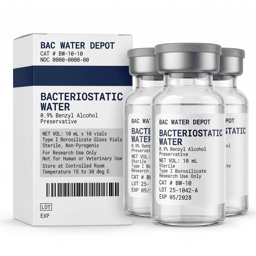 BAC Water Depot 10-Vial Pack · 10× 10mL Bacteriostatic Water · CAT BW-10-10