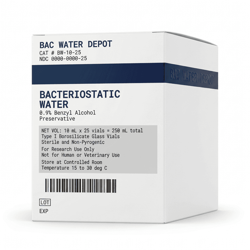 BAC Water Depot 25-Vial Pack · 25× 10mL Bacteriostatic Water · CAT BW-10-25
